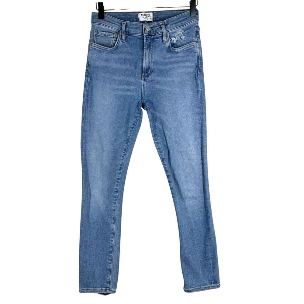 AGOLDE Sophie Crop High Rise Skinny Jean Light Wash Distressed 27 A018-1045